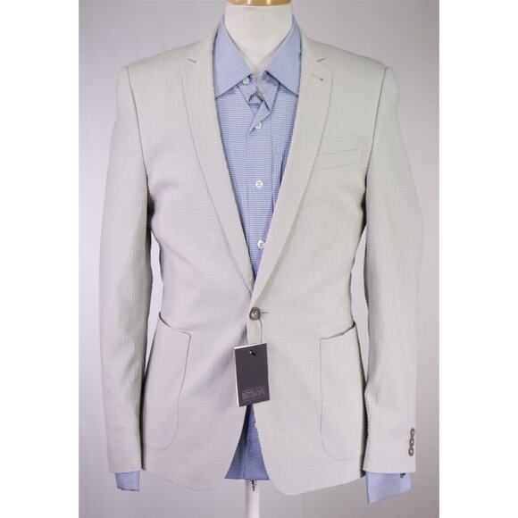 ASOS Light Putty Gray Seersucker Patch Pocket Slim Fit Blazer Jacket 38S - Picture 2 of 8
